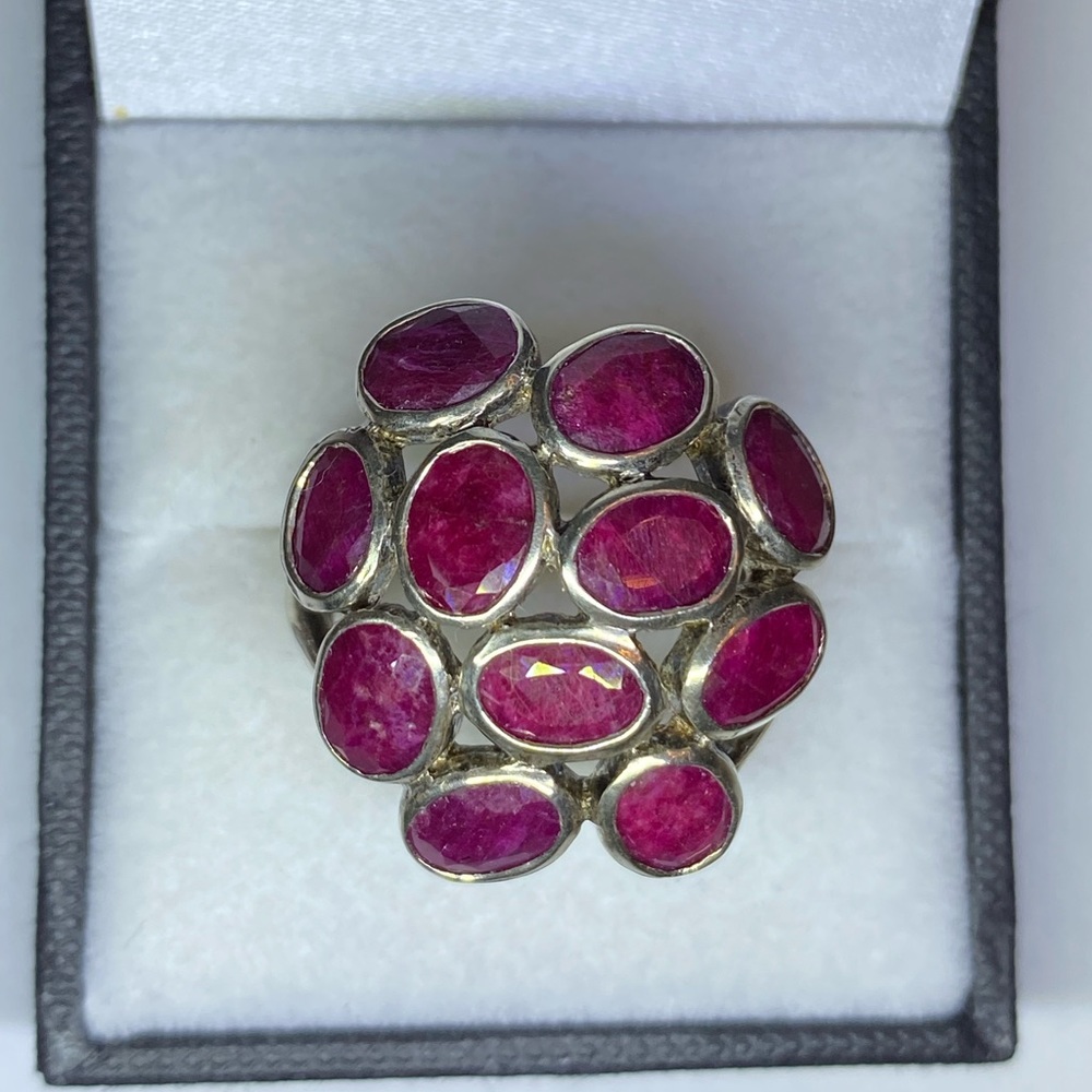 Vintage Rough Ruby Silver Cocktail Ring - image 7